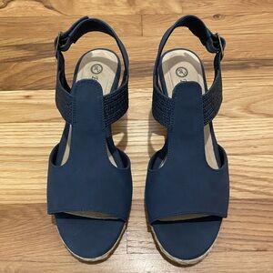 Bella Vita Navy Blue Women's Peep Toe Wedge Shoes